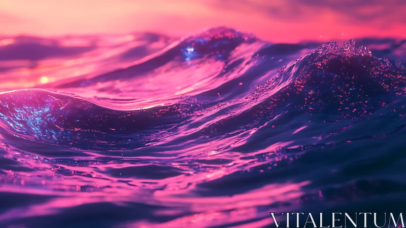 Chromatic ocean surface under neon spectral sunset lighting.