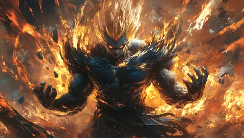 Inferno titan ascends in storm of living flame and shadowed power.