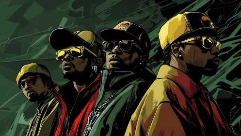 Stylized hip hop crew in bold urban vector illustration.