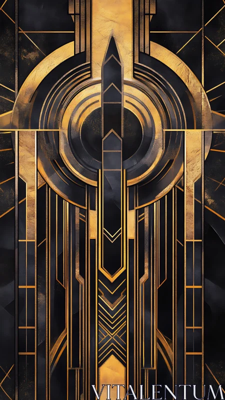 Art Deco geometric gold panel with bold vertical symmetry.