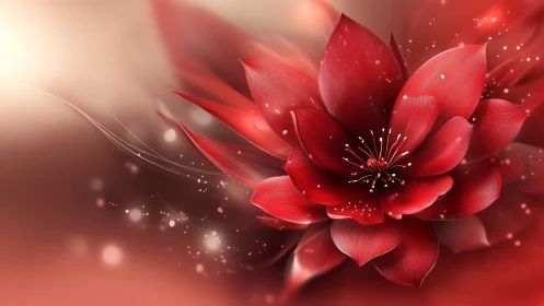 Luminescent Red Bloom with Particle Cascade.