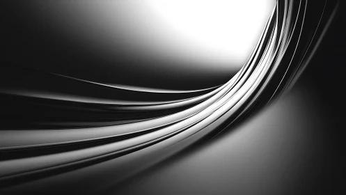 Sweeping metallic arcs curving into luminous white void.