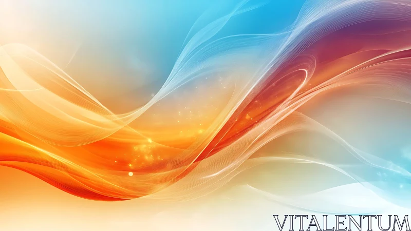Abstract flowing light waves in blue, orange and white tones.