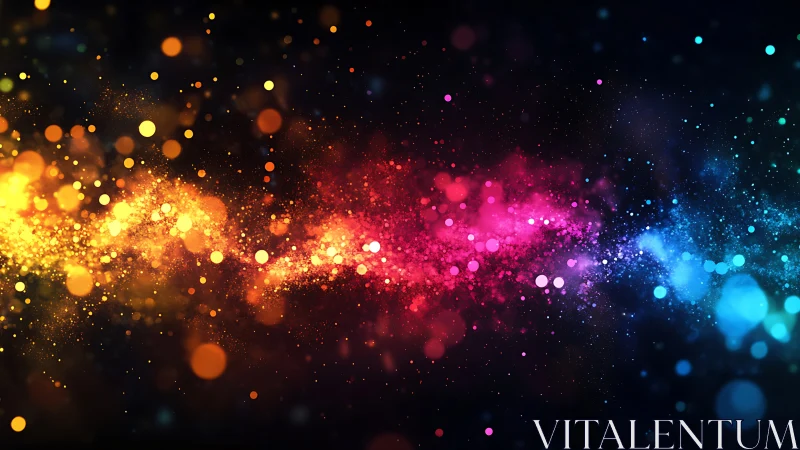 Multicolored light particles forming diagonal abstract band.