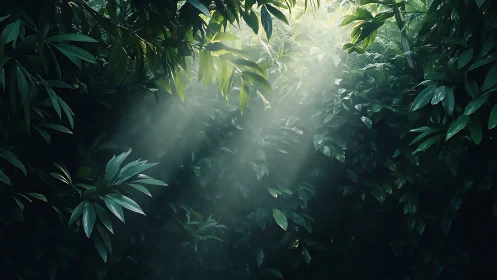 Emerald Canopy: Volumetric Light Through Dense Tropical Foliage.