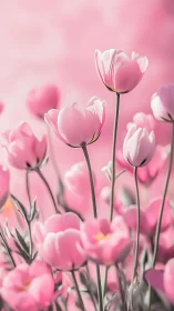 Pink and White Tulips in Selective Focus Botanical Study.