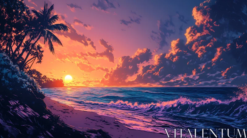 Golden sunset glows over a tranquil tropical shoreline