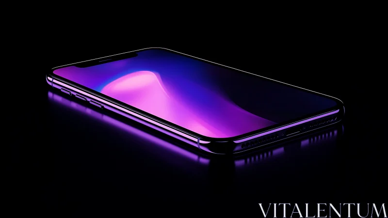 Sleek smartphone glows with vivid neon gradient on black background.