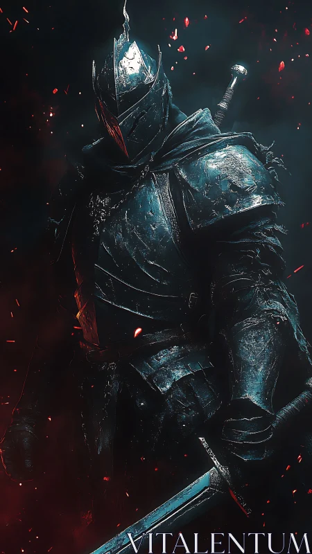 Shadowed knight stands ready in smoldering ember-lit armor