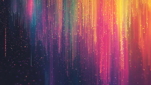 Vertical spectral light streaks with falling bokeh particle field