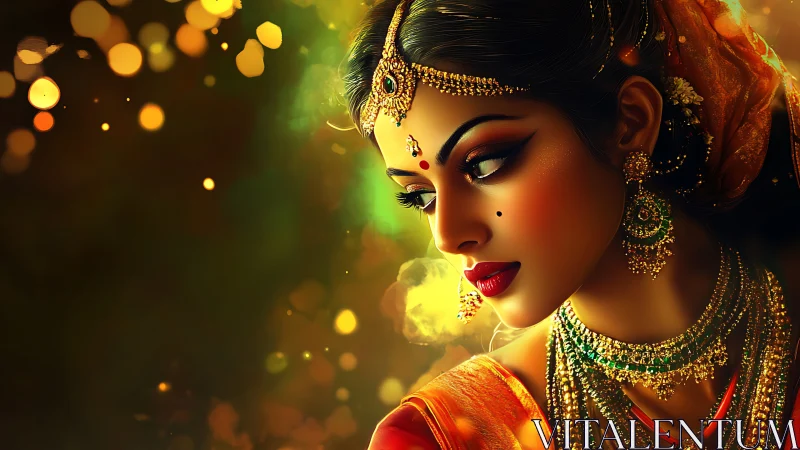 Digital portrait of ornate woman in traditional jewelry.