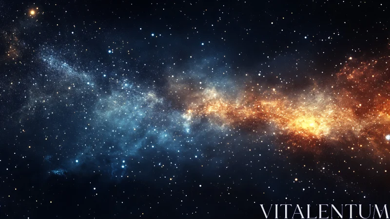 Stellar river of blue and gold drifting through deep space.
