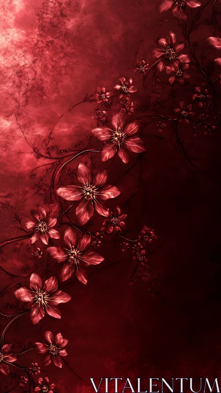 Crimson blossoms spiral through deep atmospheric red field.
