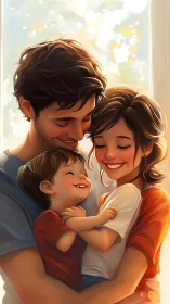 Happy Family Moment with Child in Golden Light.
