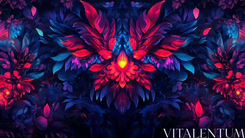 Glowing neon petals bloom gently across a dreamy night garden