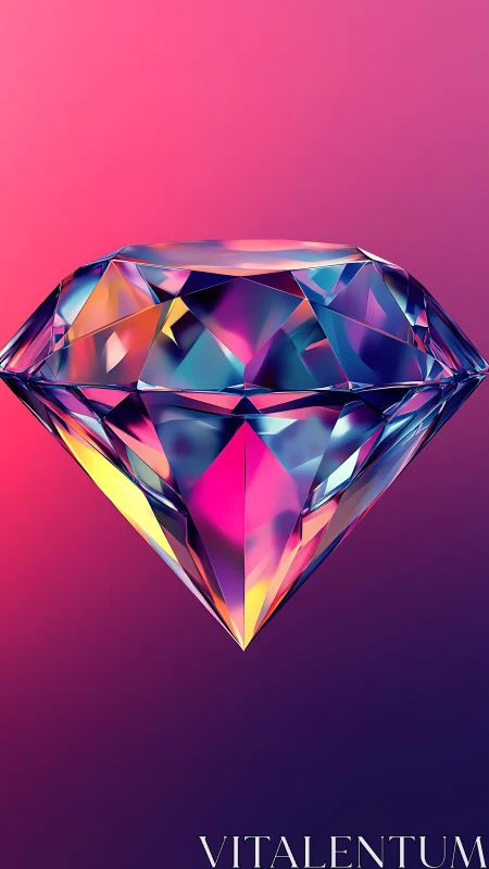 Prismatic diamond floats in neon pink and purple glow.