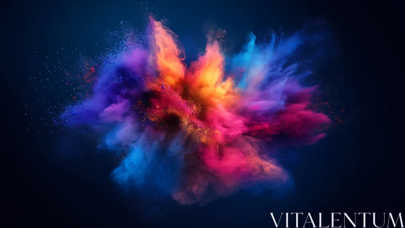 Vibrant color powder explosion forms radiant abstract bloom.