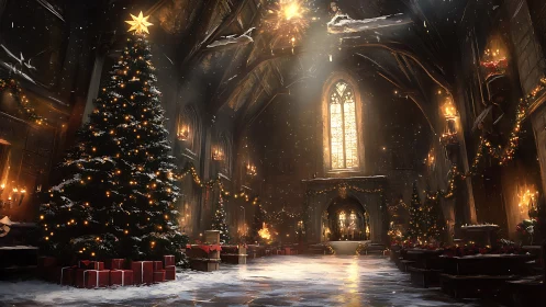 Cathedral of winter lights crowned by a storybook Christmas tree.