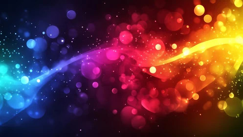 Color gradient light trails intersect over circular bokeh field