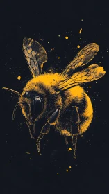 Golden honeybee portrait on deep charcoal field.