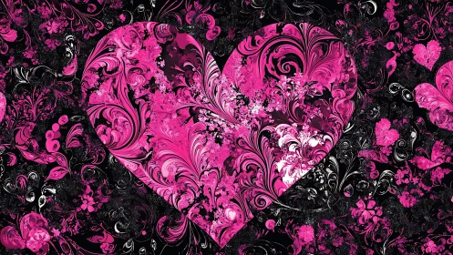 Vibrant Pink Heart Bursting With Floral Details