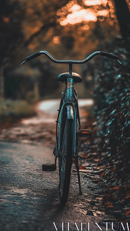 Vintage Bicycle on Weathered Street at Dusk.