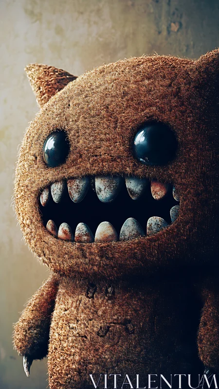 Textured plush monster with glossy eyes and corroded teeth rendering
