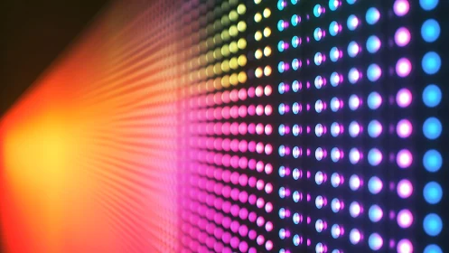 Gradient LED matrix in shallow-focus neon light field composition.