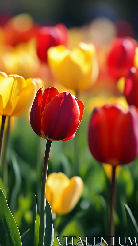 Red and Yellow Tulips in Sharp Focus Photography