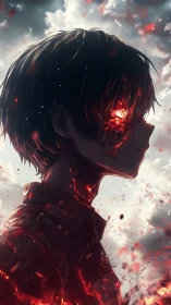 Anime profile portrait with molten inferno body detailing.