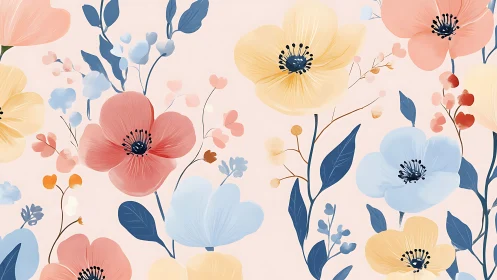 Botanical Garden Floral Composition. Watercolor Blooms.