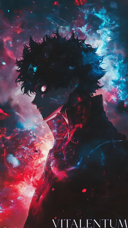 Nebula-crowned antihero burns through electric cosmic dusk.