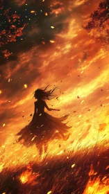 A Spirit Dances Through Flames and Falling Leaves.