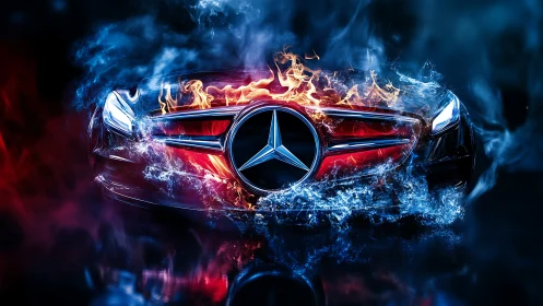 Car front grille combines fire and water visual effects