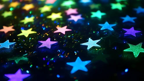 Neon paper constellations drift across a glittering night