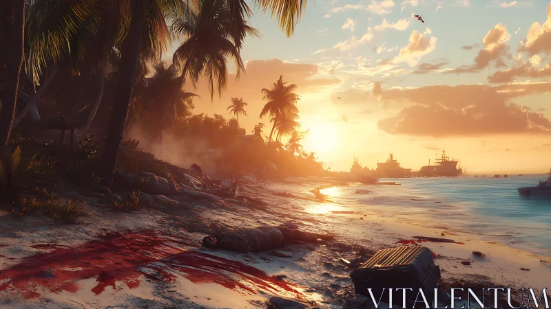 Tropical Devastation: Post-Apocalyptic Harbor at Golden Hour