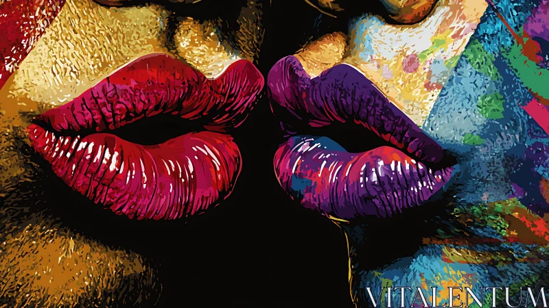Pop art close-up of multicolored lips in dramatic contrast.