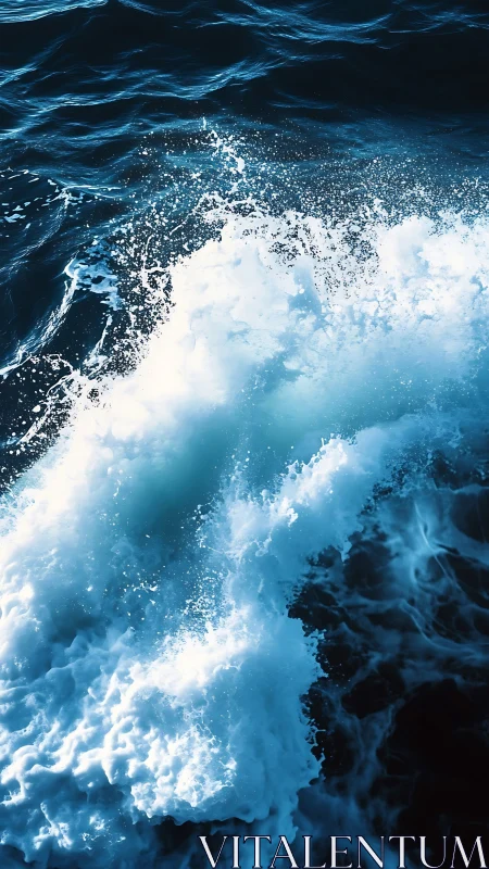 High-contrast ocean wave study with dynamic foam structure.