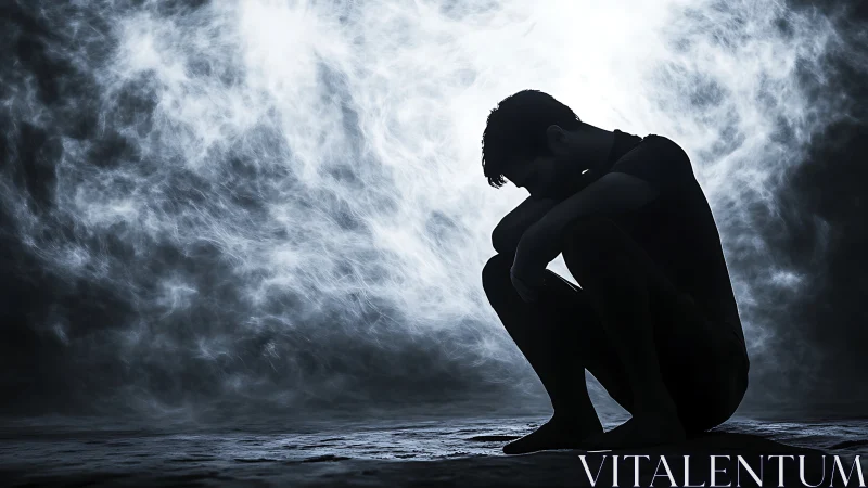 Quiet figure in shadowed light holding space for heavy feelings.