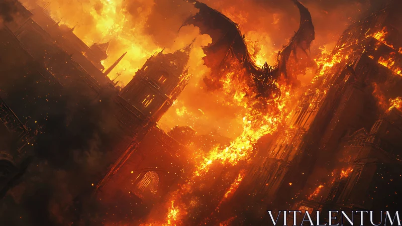 Infernal dragon unspools molten ruin across a burning city