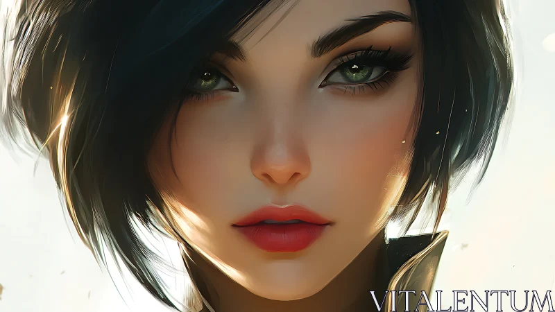 Storm-eyed heroine in luminous close-up digital portrait.
