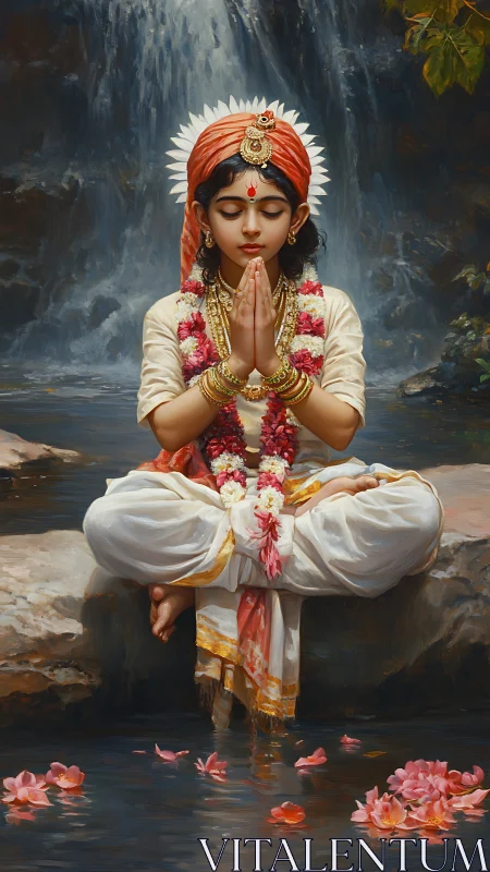 River stones cradle a meditating child in lotus calm