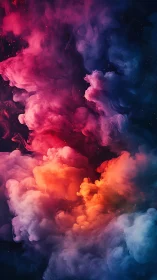 Vibrant multicolored smoke clouds on dark background.