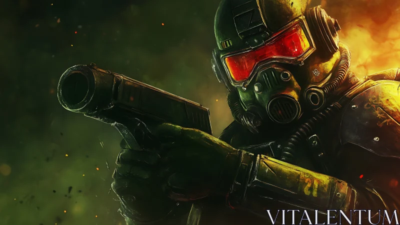 Radiant visor guards the wasteland in toxic neon haze