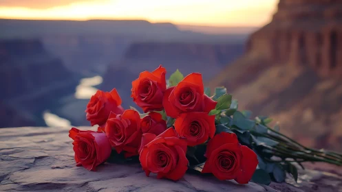 Crimson Blooms Overlooking Canyon's Ancient Heart.