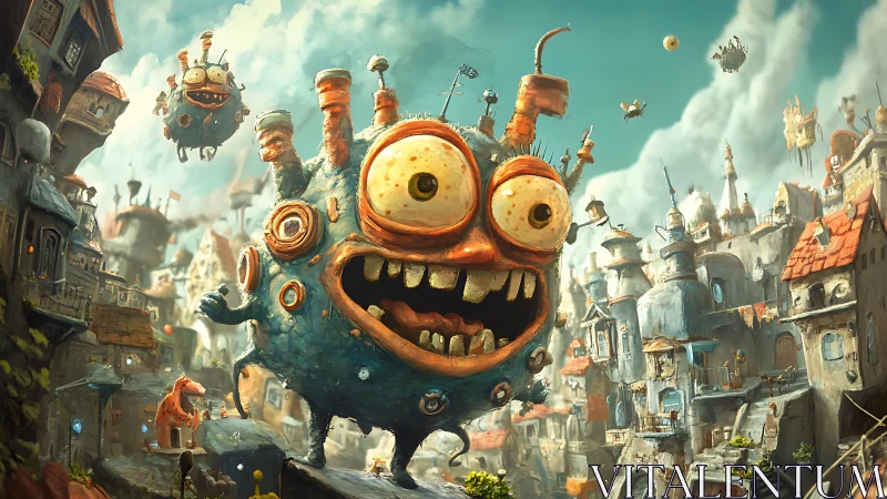 Gleeful boiler-eyed monster rampages through crooked town.