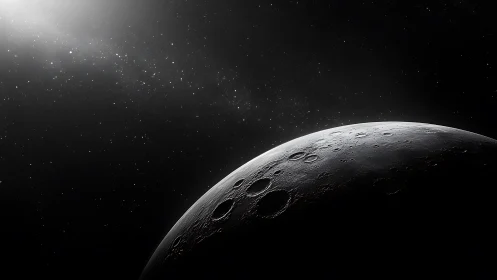 Moonlit craters lean into the quiet glow of distant starlight