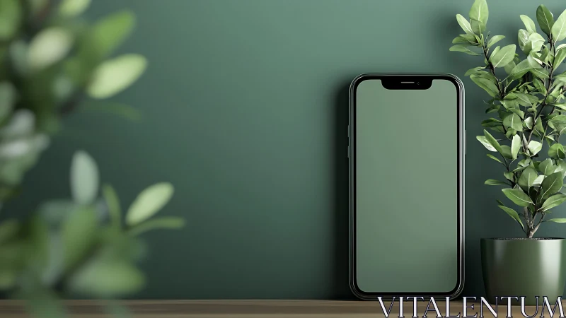 Minimalist Tech Sanctuary: Smartphone Nestled Among Living Green.