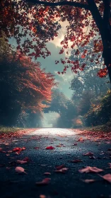 Autumn Canopy: Luminous Forest Corridor with Silhouette Foliage.