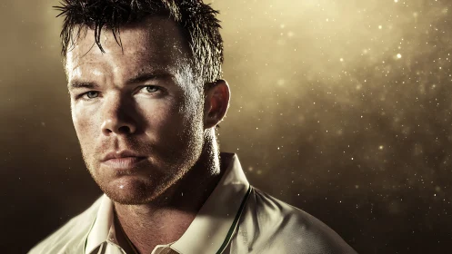 Sweat-dusted male athlete portrait in dramatic rim lighting